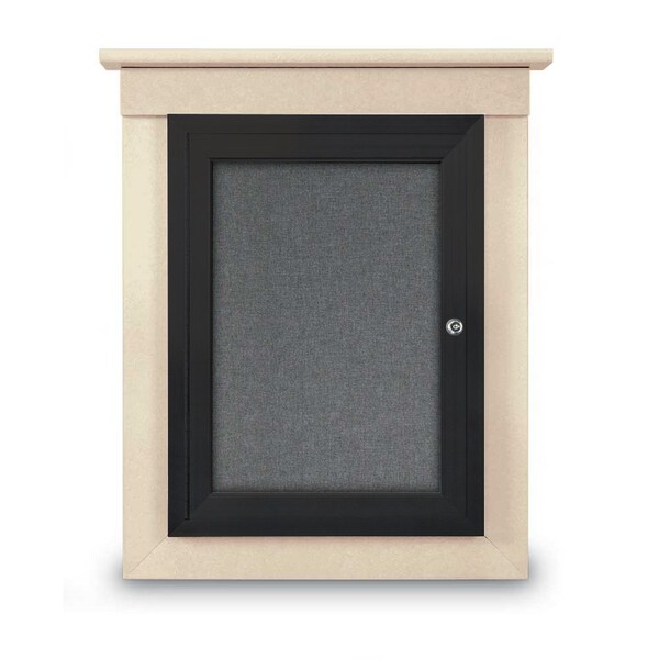 42"x32" 2-Door Enclosed Letterboard, Blue Felt/Lt Oak